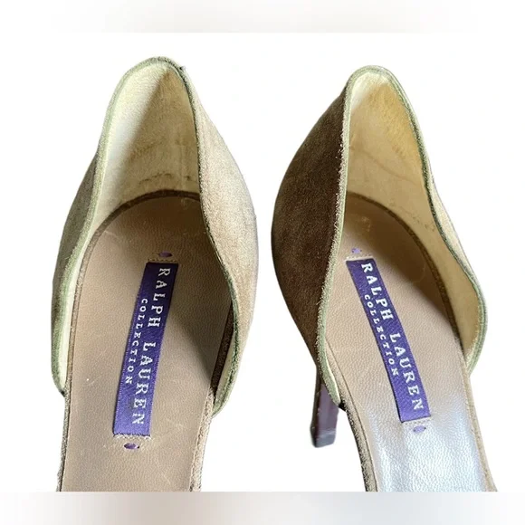 Ralph Lauren Purple Label Suede Brown Color Peep Toe Sexy Pumps Size 7 - Picture 13 of 17